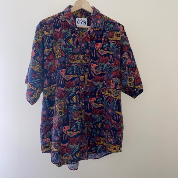 Red Eye by Marc Daniels multi color short-sleeve button down shirt - Picture 1 of 5